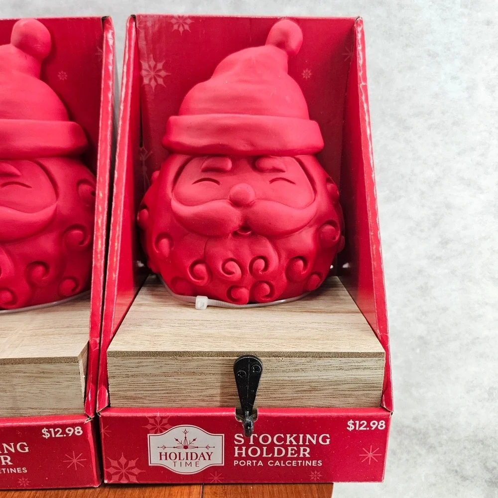 Holiday Time Santa Stocking Holder Red Christmas Fireplace Mantle Decor‎ New Lot